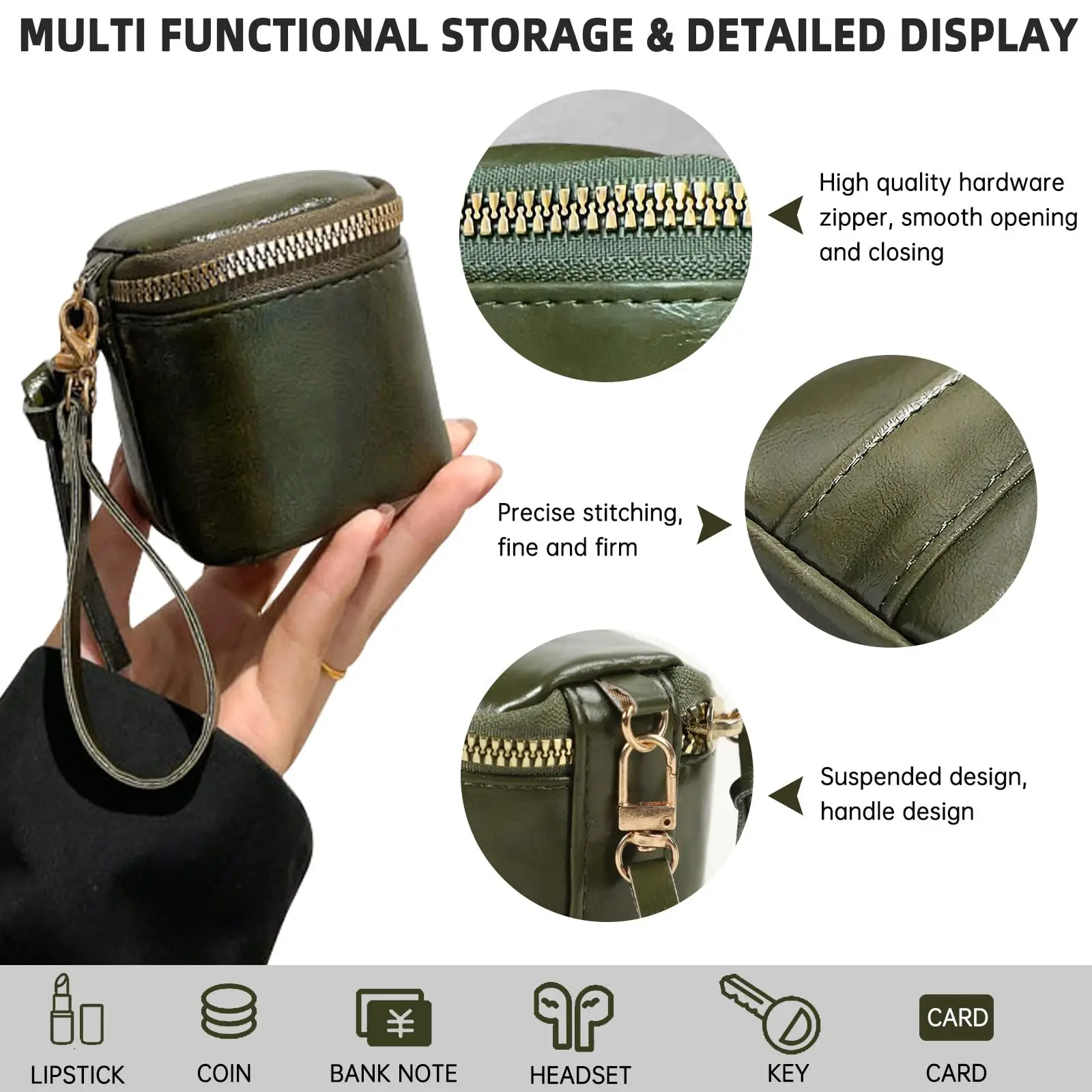 Mini Vintage PU Kosmetiktasche für Frauen, tragbarer Lippenstift-Organizer, Handtasche für Lipgloss, Lippenbalsam, Kopfhörer, Kopfhörer und Schlüssel