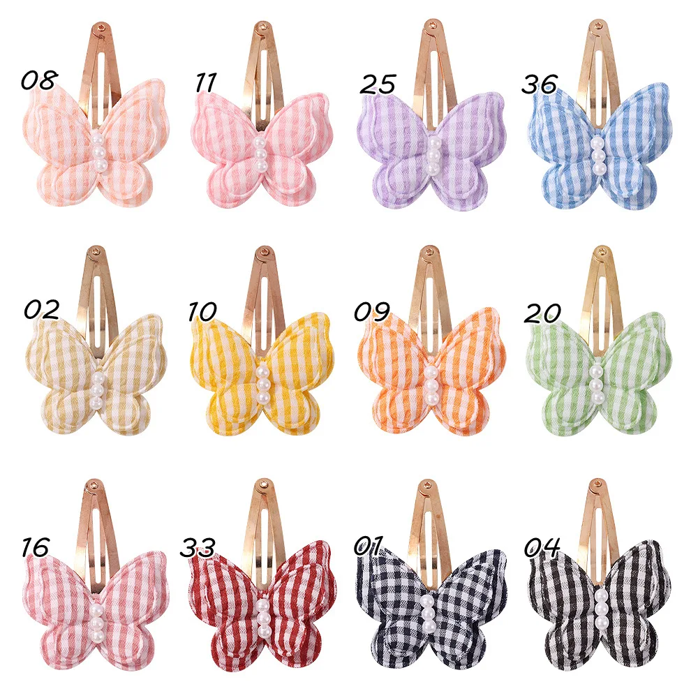 Bulk 100pc/lot New Plaid Pearl Butterfly Bow Baby Girl Hair Clips Hairpins for chirdren Hair Accessories Barrettes Kids Headwear