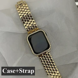 Stainless Steel Band Diamond Case for Apple Watch 9 8 7 41mm 45mm Ultra 2 49mm 6 SE 5 40 44 Women Bracelet for iwatch 38mm 42mm