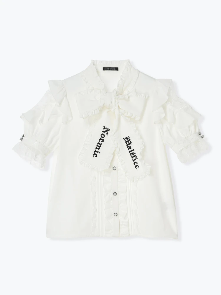 Japanese Lolita Gothic Ruffles Off-Shoulder Bow Short Sleeve Top 2025 Summer New Embroidered Lace Short Sleeve Personality Shirt