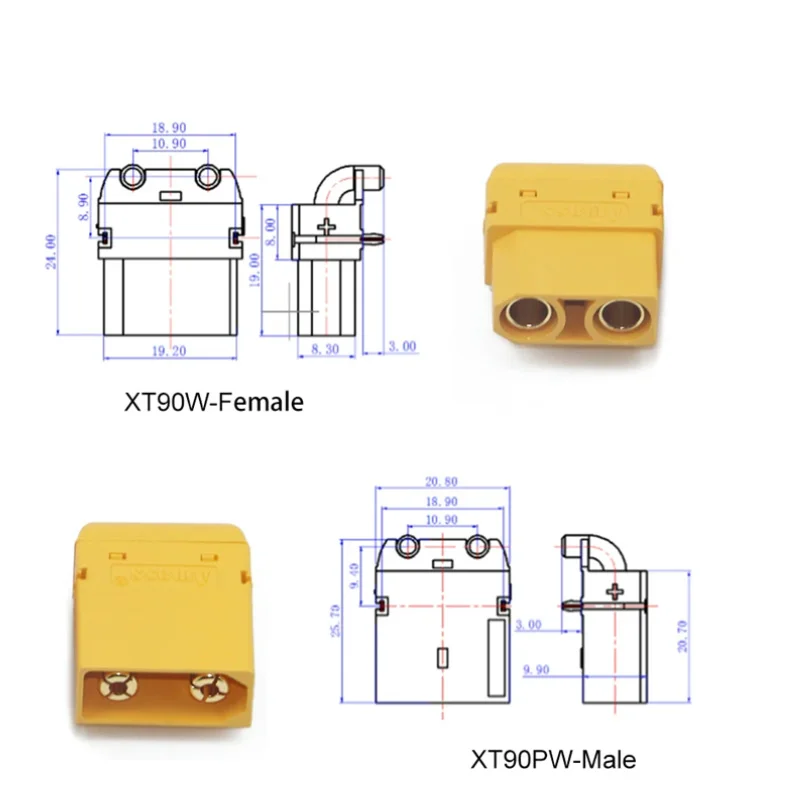 2PCS 4PCS Amass XT90PW XT90-PW Male Female Connectors Brass Gold Banana Bullet Plug For RC Lipo Battery PCB Board Connect Parts