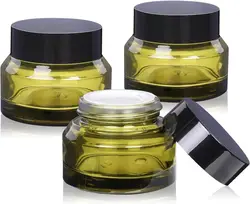 50pcs 1.7 oz Glass Cosmetic Jars with Lids Small Jars 50 ml Green Empty Glass Makeup Containers for Sample Cream Lotion 50g