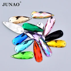 JUNAO 10x30mm 20pc Sewing Mix Color Large Drop Rhinestones Flatback Crystal Stones Sew On Strass Applique for Needlework Clothes