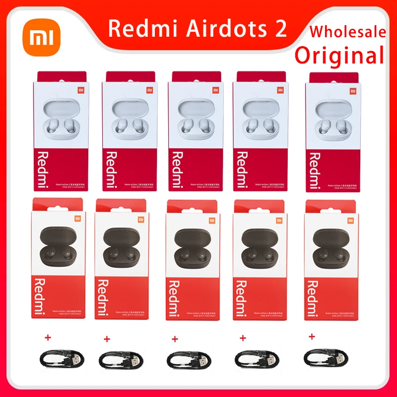 

TWS наушники Xiaomi Airdots 2, беспроводные наушники Bluetooth Redmi Airdots s, гарнитура стерео, белые наушники-вкладыши, 5/10 шт./партия