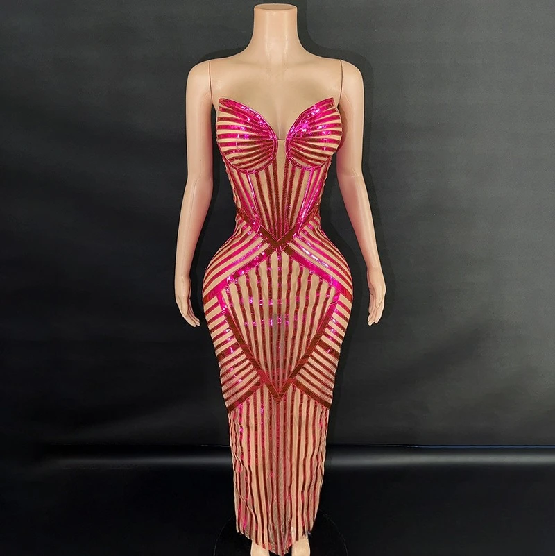 

Sexy Chest Wrapping Design Sequin Dress Miss Universe Chooses Beautiful Clothes Studio Exhibition Hall Model Performance Clothes