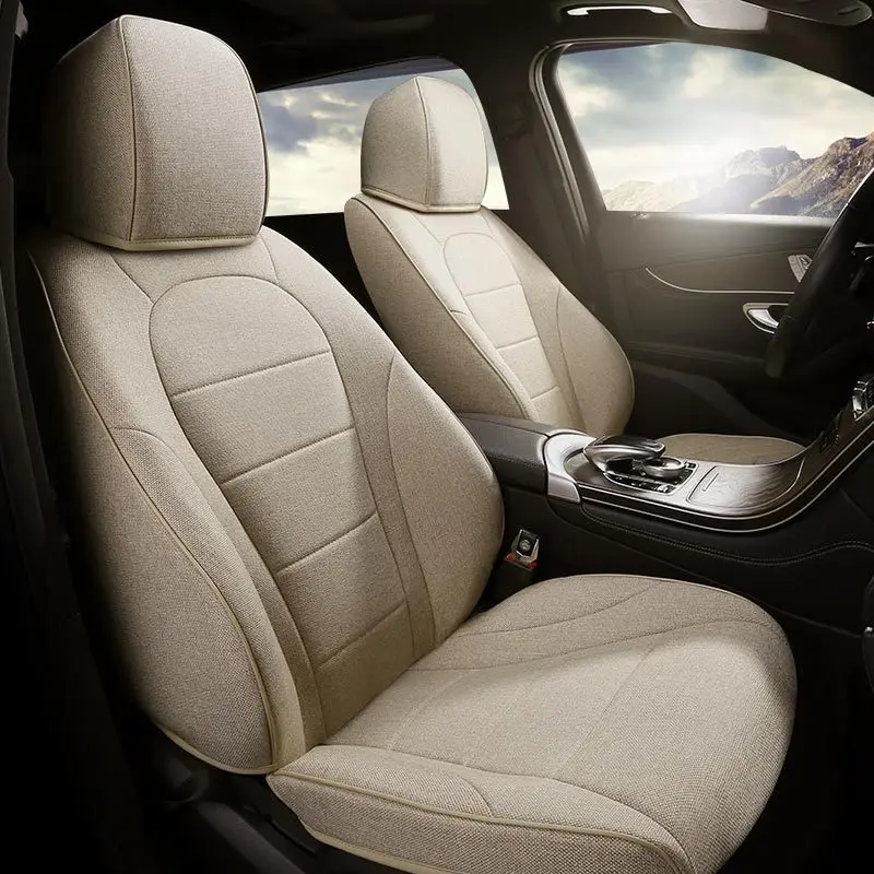 

Custom Linen Car Seat Cushions Special Car Fit Original Texture Skin Friendly Design Universal Seat Covers for 5 Seat Vehicles