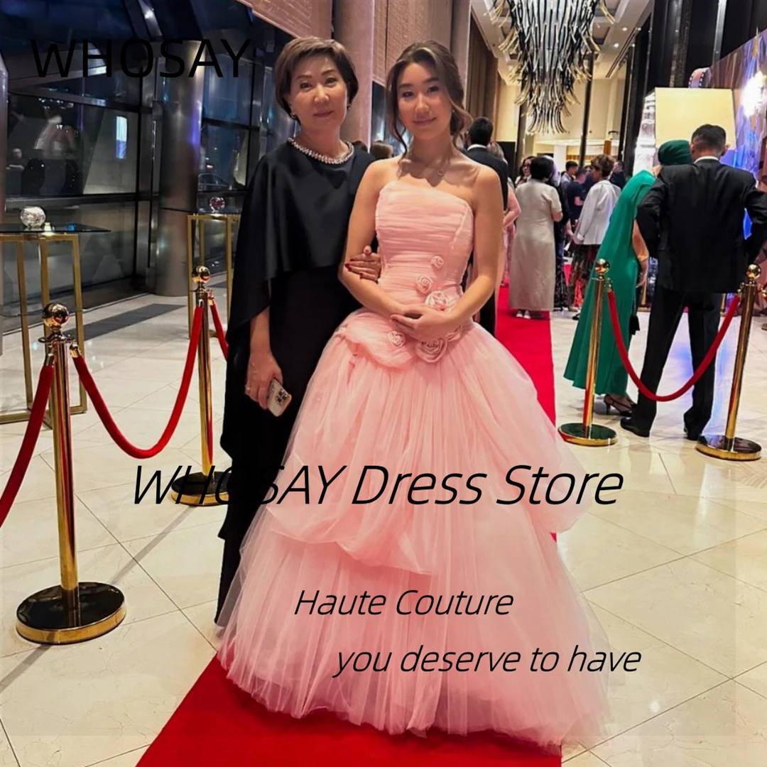 

WHOSAY на заказ платья для выпускного вечера без бретелек с цветами Vestidos De 15 Quinceañera платье на завязках тюль Принцесса Вечерние платья