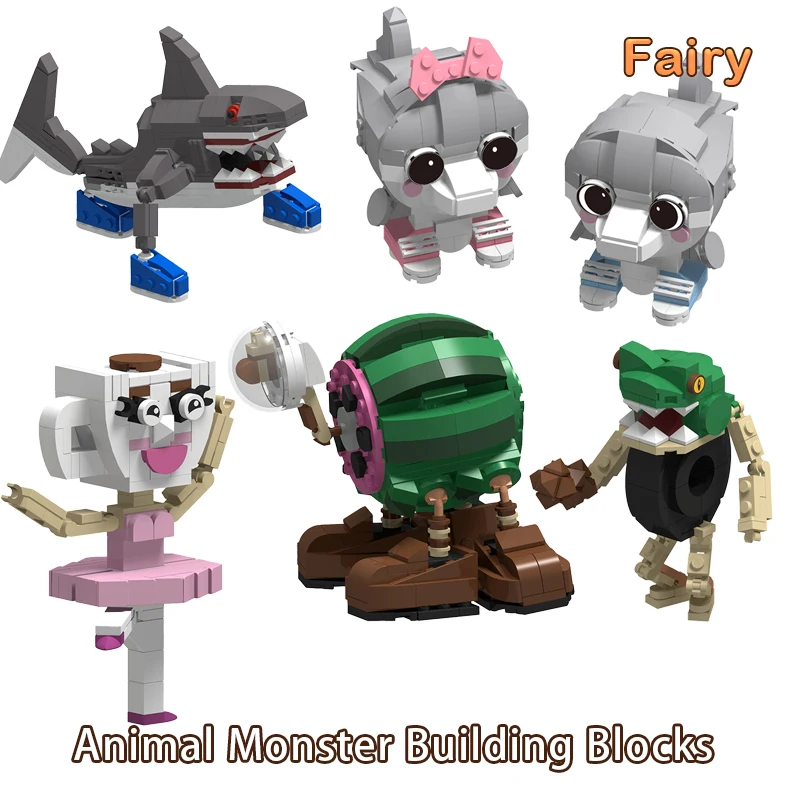 

Italian Brainrot Animal MOC Building Blocks Tung Tung Tung Sahur Frog Shark Watermelon Giraffe Desk Ornament Party Favors