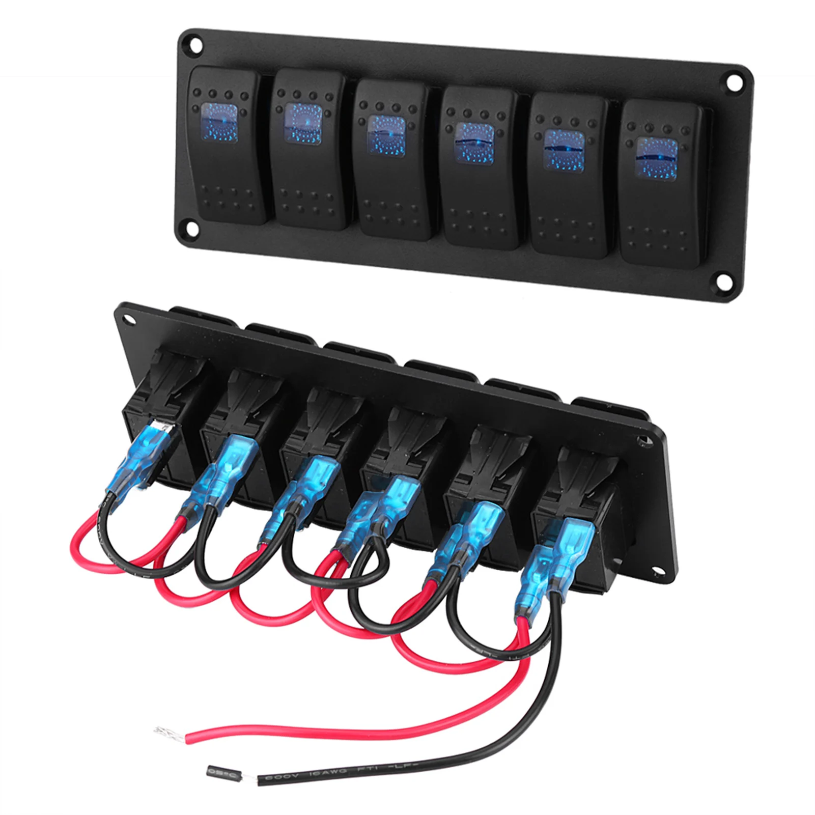 12-24V 보트용 6갱 로커 스위치 패널 LED 단일 조명 스위치 자동차 RV 보트 요트 해양 액세서리용 범용