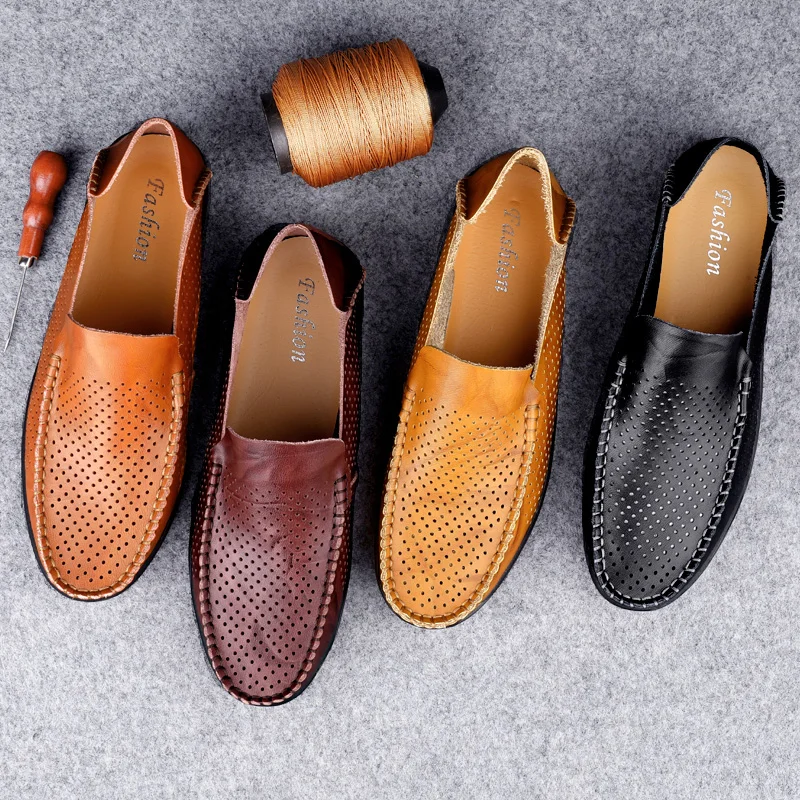 

Leather Men Shoes Casual 2025 Men Loafers Moccasins Summer Breathable Slip on Boat Shoes Brand Driving Shoes Plus Size 38-47