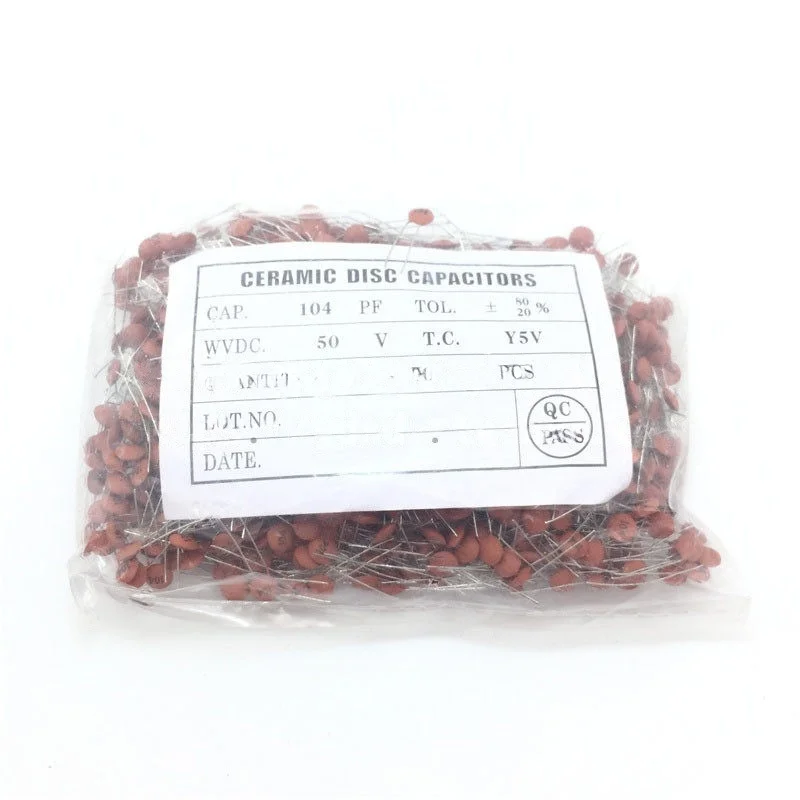 1000 PCS brand-new original ceramic capacitor pieces: 104 - 0.1uF, 100NF, 50V, 30PF; 103 - 0.01UF, 22P; 102 - 20PF.