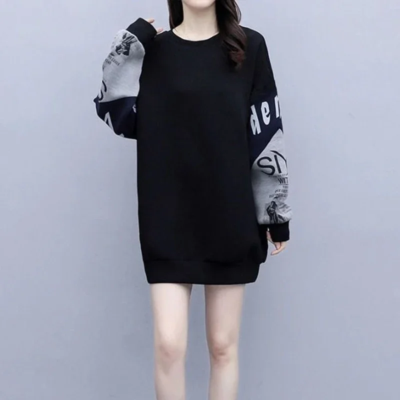 Spring Autumn KPOP Fashion Style Harajuku Slim Fit Tops Women All Match Loose Casual Outerwear Printed Long Sleeve Sweatshirt