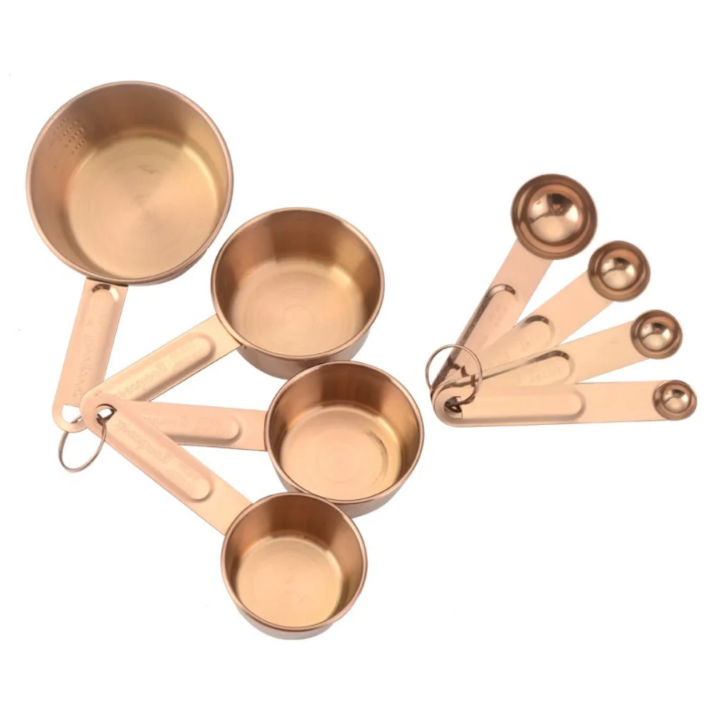 

8Pcs Stainless Steel Measuring Cups Measuring Spoons Set Stackable Spoons Scaled Measuring Tools Gold Silver