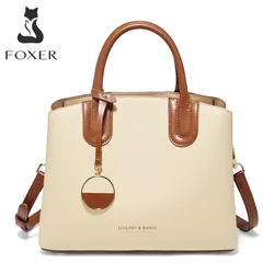 Bolsa de couro com ombro Foxer para mulheres, bolsa tiracolo, de alta qualidade, feminina, elegante, senhora, escritório, bolsa casual média, marca