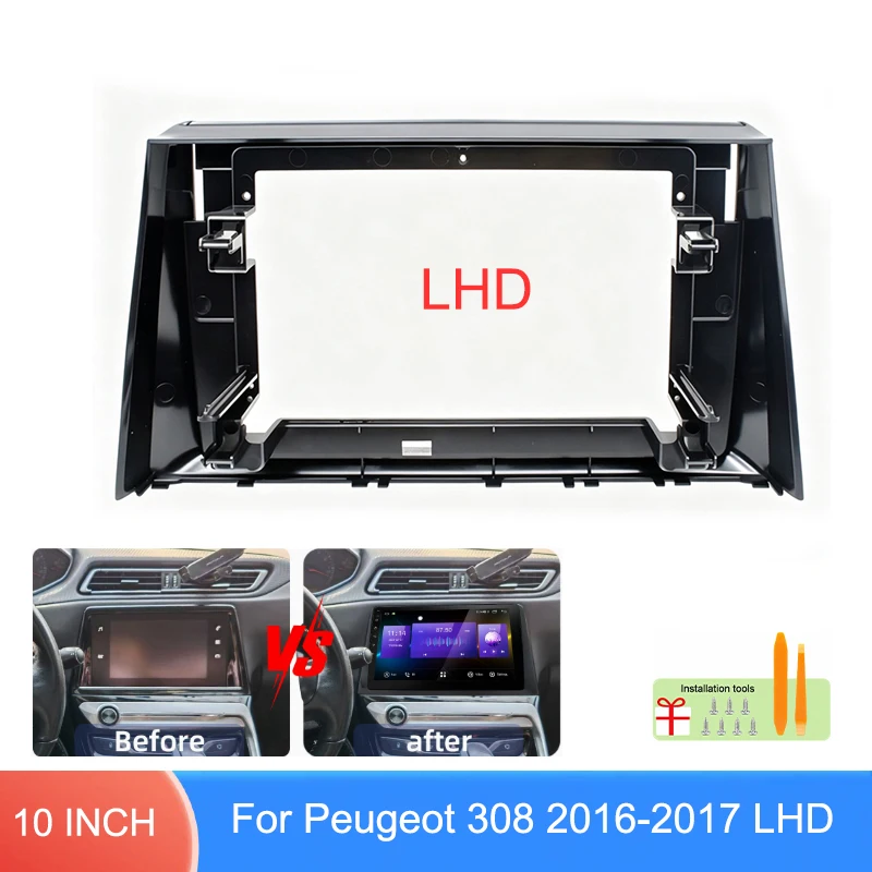10.1 Inch Car Radio Fascia Frame For Peugeot 308 2016-2017 LHD UV Black Android Stereo Dash Kit Optional Wiring CANBUS