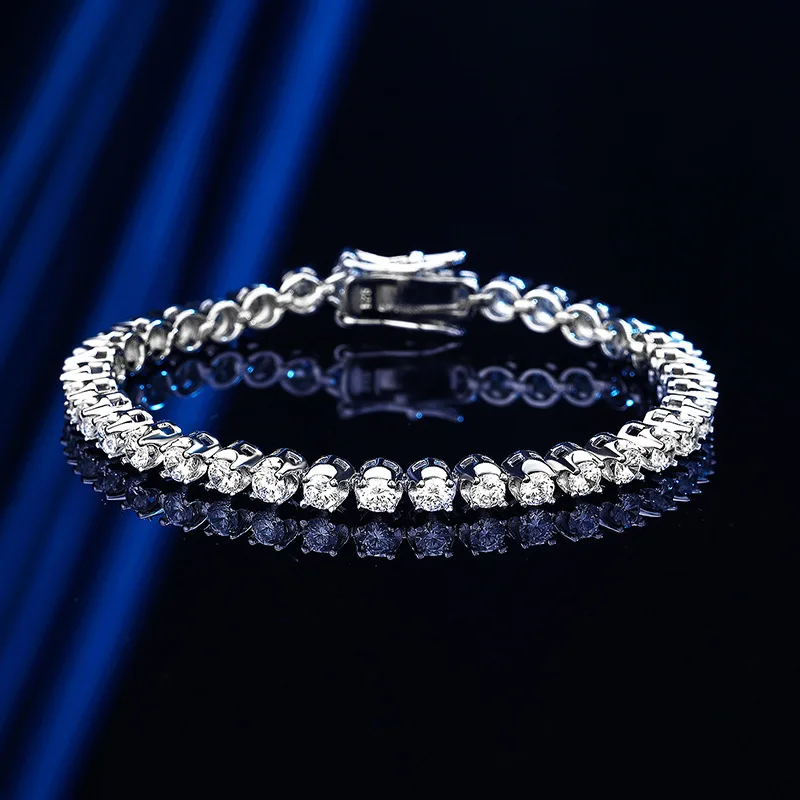 

New fashion trend Geer's poem S925 silver inlaid 5A zircon 3mm ladies niche design super flash full diamond bracelet