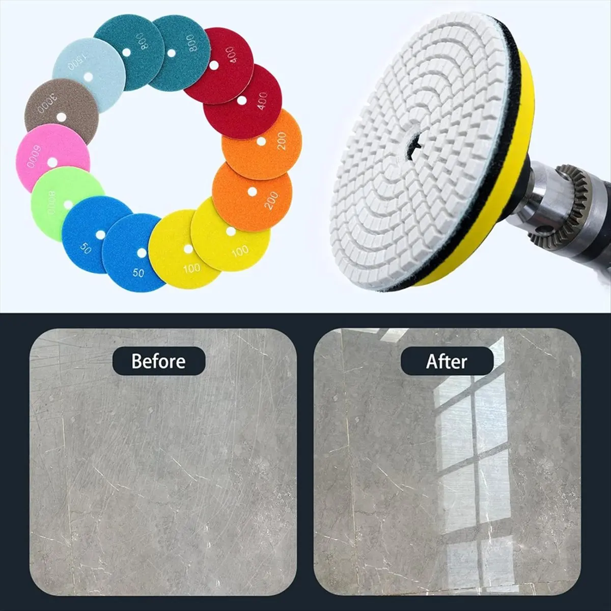 (AD11] 16pcs 4inch Wet Polishing Pads with Backer Pad,50-6000 Grit Pads,Wet/Dry -Polish Kit for Drill Grinder