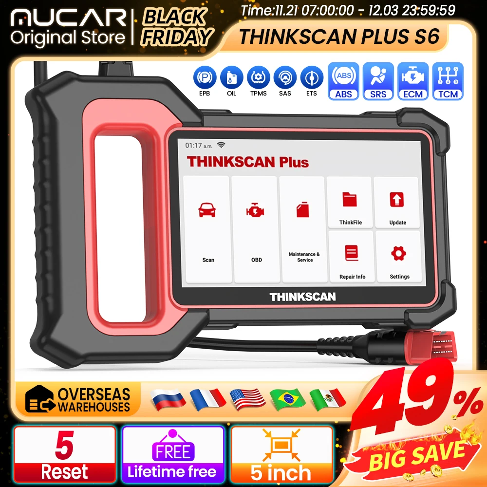 THINKCAR Thinkscan Plus S5 S6 Automotive OBD2 Scanner car diagnostic tools with ECM TCM ABS SRS system 5 resets Code Reader scan