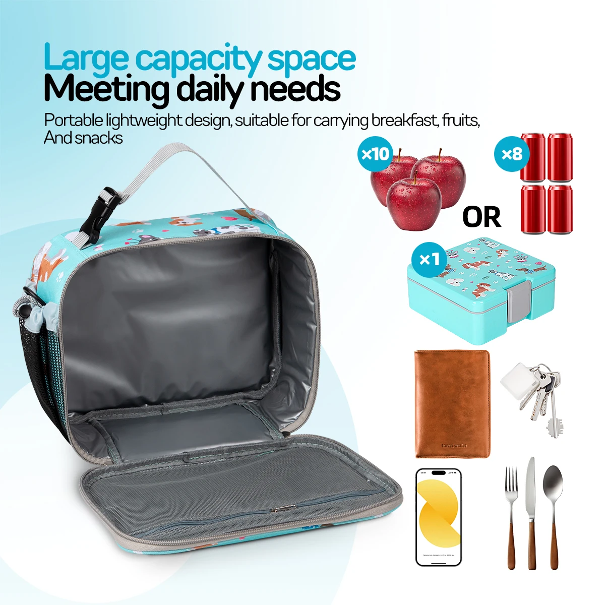 Isolierte Lunchtasche mit Cartoon-Motiv, niedliche, mit Blumenmuster bedruckte Lebensmittelhandtaschen, tragbare Thermo-Lunchtasche, Frischhaltebeutel, Tragetasche für Studenten – Detail 10