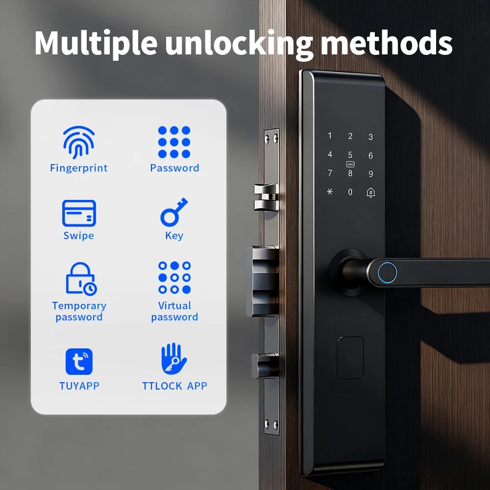 TTLock App Smart Lock Fingerprint Password Door Handle WiFi Remote Control Digital Security Lock for Bedroom