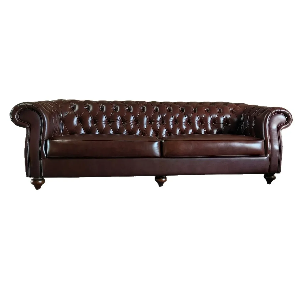 American retro solid wood 1234 leather sofa combination first layer cowhide oil wax leather villa living room