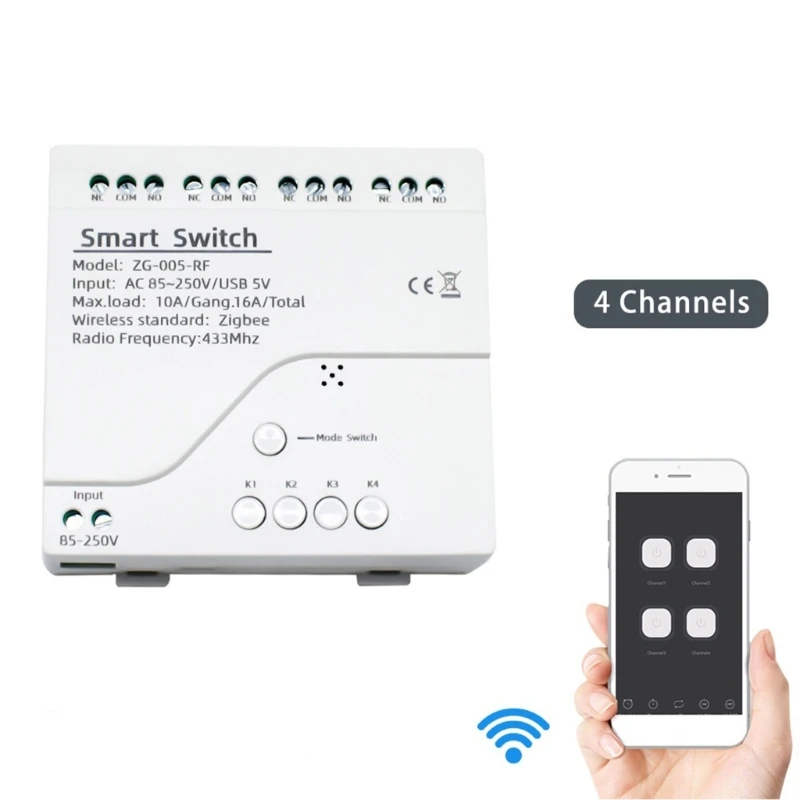 ZG-005-RF Zigbee3.0 Tuya Relay-Switch 4CH لوحة مفاتيح الإضاءة غطاء دعم التحكم الصوتي 433 ميجا هرتز دروبشيبينغ