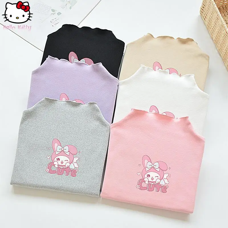 

Sanrio детская базовая рубашка с длинными рукавами, весенне-осенняя новая футболка с рисунком Melody Kawaii, топы, корейская версия, модная одежда для девочек