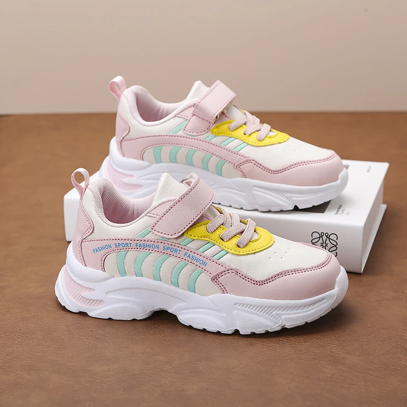 

Пара спортивных туфель для девочек на все времена года с кожаной поверхностью, удобная и износостойкая повседневная обувь, размеры 26-37, JS-866.