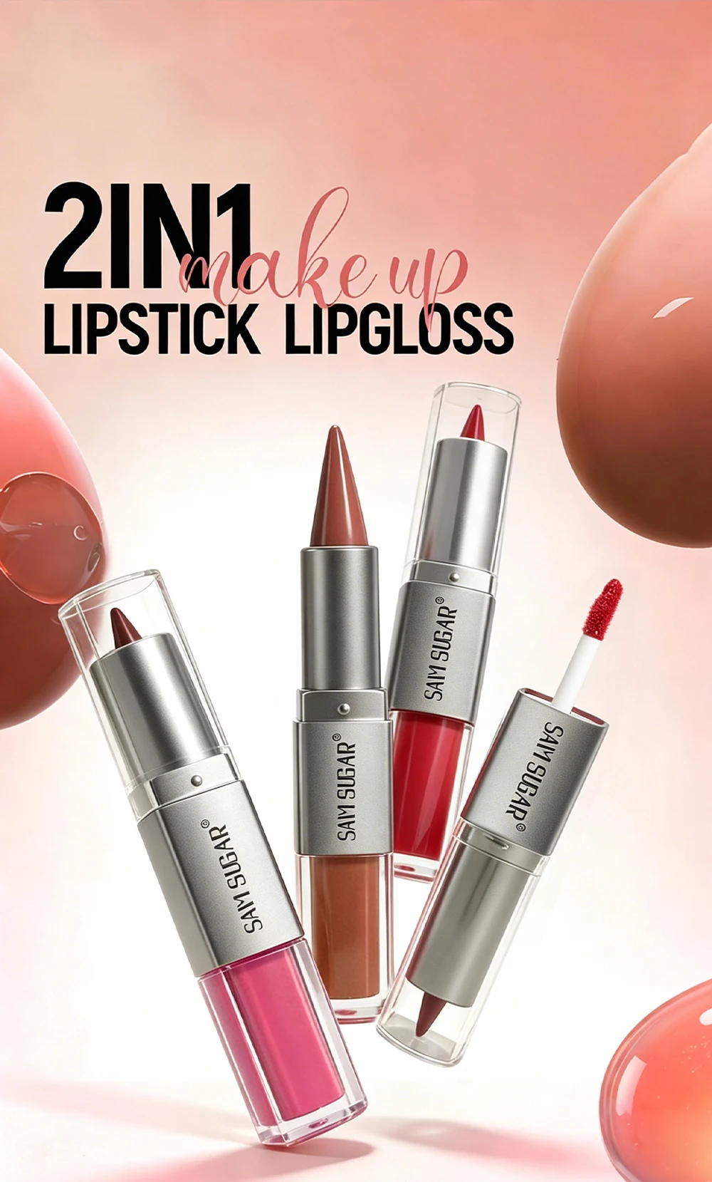 Doppelkopf-Lipgloss-Lipliner Zwei in Einem Feuchtigkeitsspendende Textur Langanhaltender Glanz Einfach aufzutragen Natürliches Lippen-Make-up – Detail 1