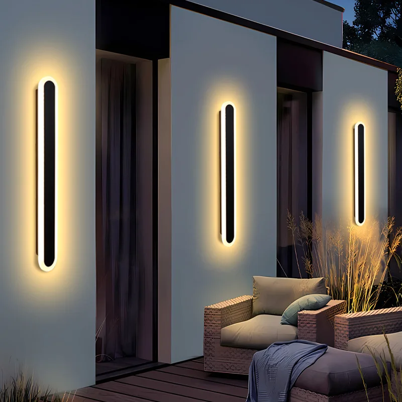 

Outdoor LED Strip Wall Lamp Waterproof Door Lamp Decoration Garden Courtyard Villa Door Three color Dimming Strip Lamp