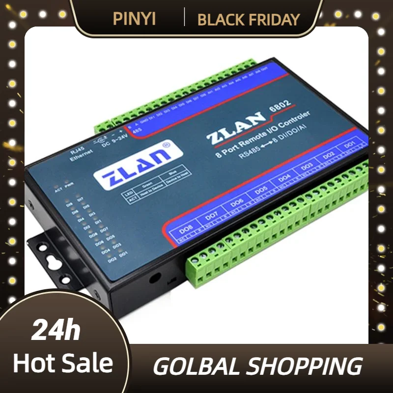 ZLAN6802 8 قناة منفذ تحكم الإدخال/الإخراج عن بعد DI AI DO RS485 إيثرنت Modbus I/O وحدة RTU جامع البيانات