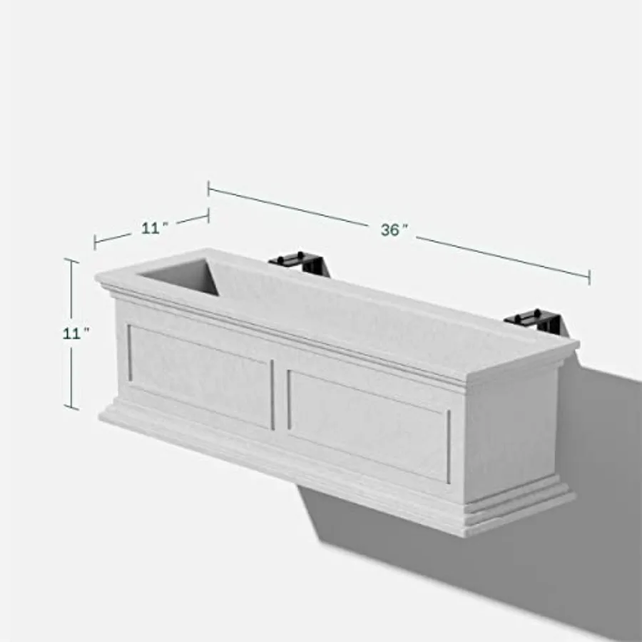 Outdoor deck/balcony rectangular plastic planter with crack-resistant material, classic estate design, adjustable rail attachme