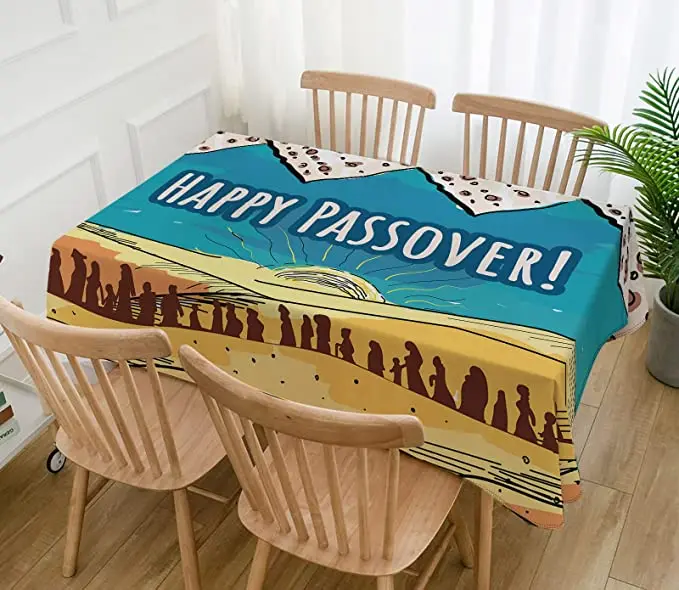 Happy Passover Rectangle Tablecloth Jewish Mardi Gras Matzo Holiday Party Decor Kitchen Restaurant Home Decor Round Tablecloth