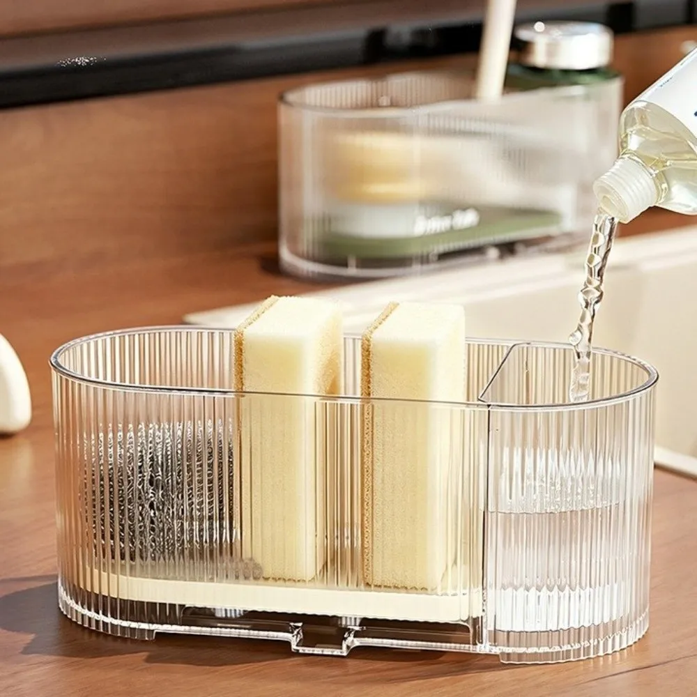 Plastic Sponge Holder with Soap Dispenser Large Capacity Transparent Sink Drainage Rack Detachable Kitchen Sink Organizer 5
