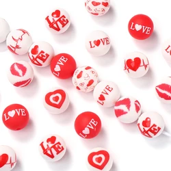 10pcs Baby massaggiagengive rotondo 15mm Love Heart Print perline in Silicone fai da te regalo neonato ciuccio collana catena Baby dentizione massaggiagengive Bead