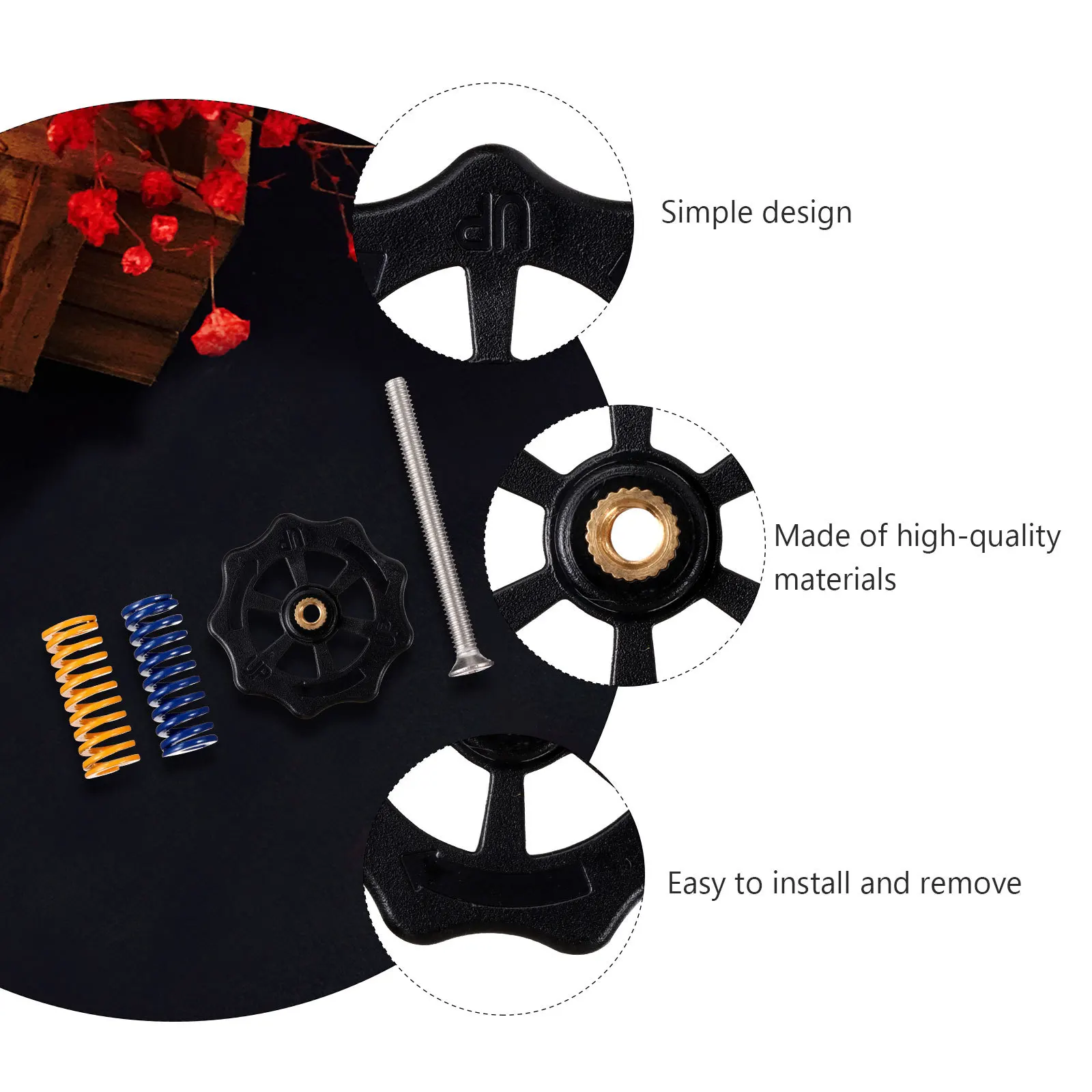 

1 Set 3D Printing Nut Spring Kit Upgraded Large Leveling Nuts Durable For 3D Printer Hot Bed Stability Tool-Free Installation