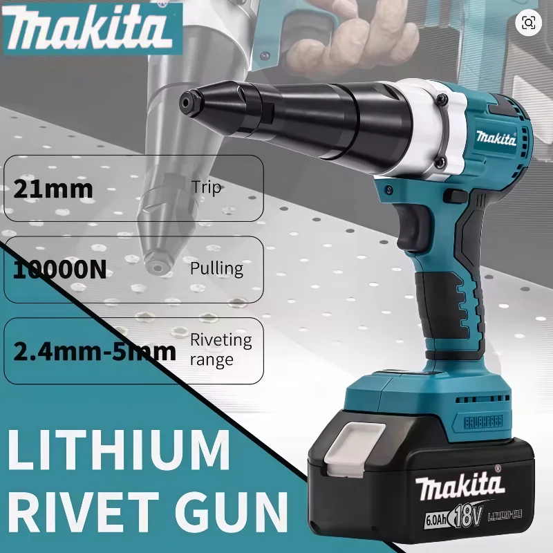 

Бесщеточный электрический заклепочник Makita с LED-подсветкой, беспроводной, многофункциональный, автоматический инструмент для установки заклепочных гаек, совместимый с аккумуляторами 18V-20V.