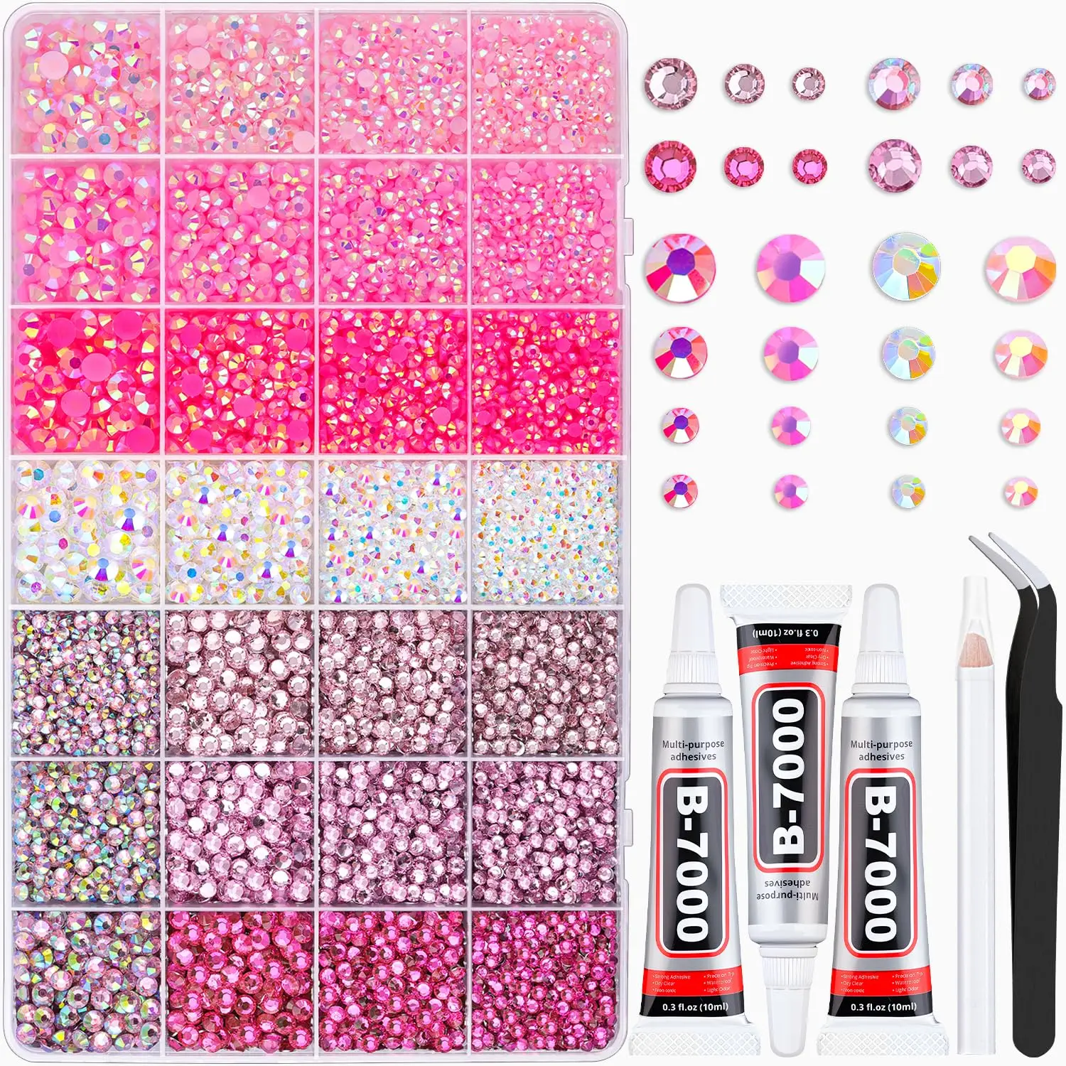 

20000Pcs Pink Rhinestones with 3Pcs Jewelry Glue for Bedazzling Crafts, Clothing, Shoes & Nail Art