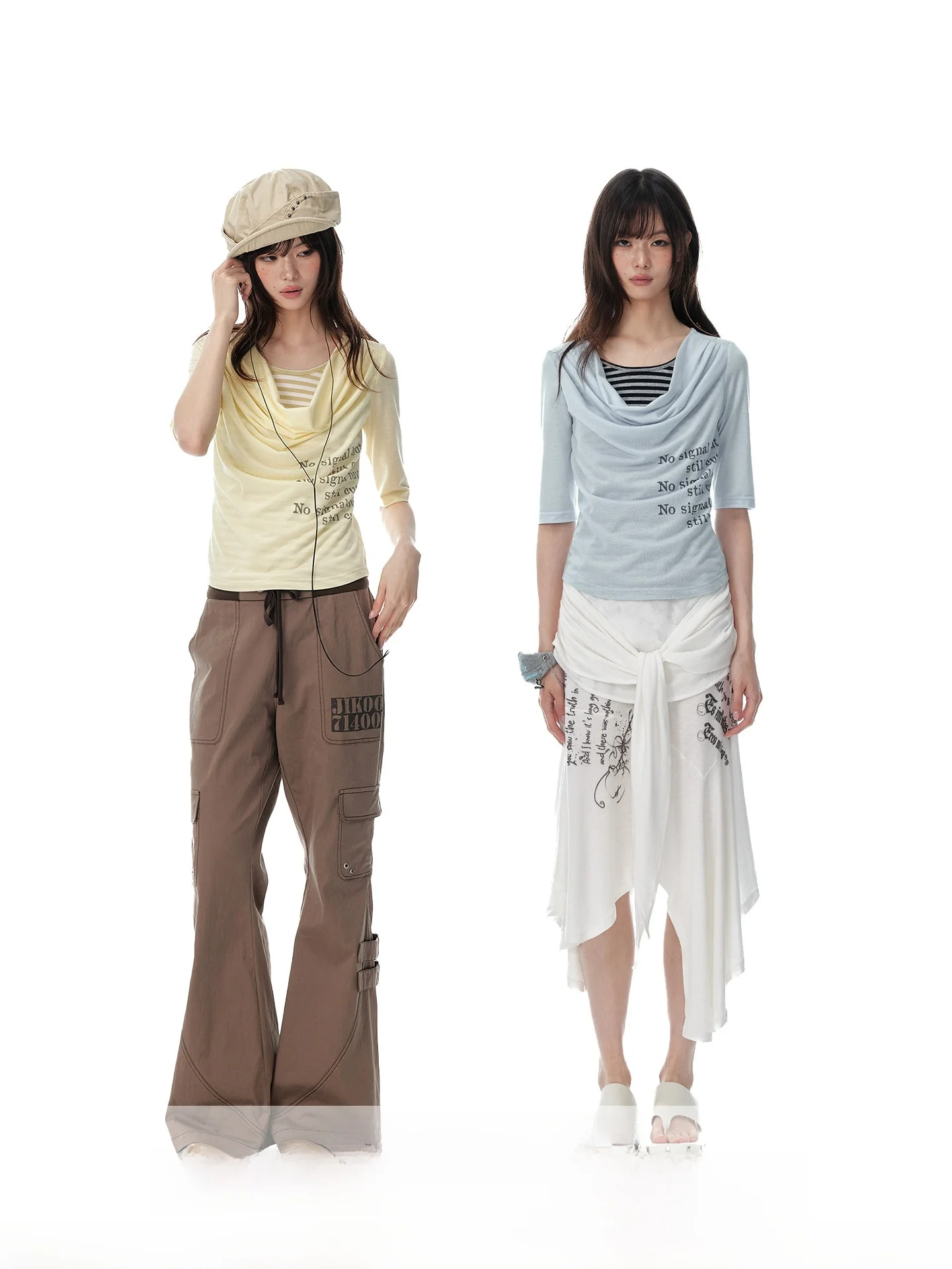 

JIKOO Venice Drunken Stripe Patchwork Slim Fit T-Shirt Korean Style Summer Half Sleeve Casual Top for Young Women