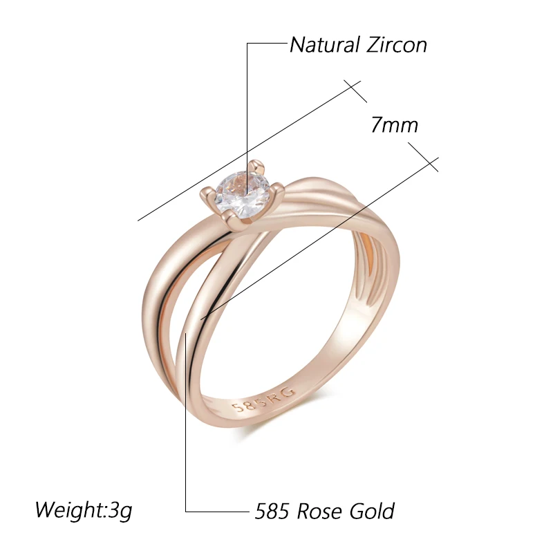 Kinel Hot Simple Glossy Cross Rings For Women Fashion 585 Rose Gold Color With Natural Zircon Accessories Daily Fine Jewelry