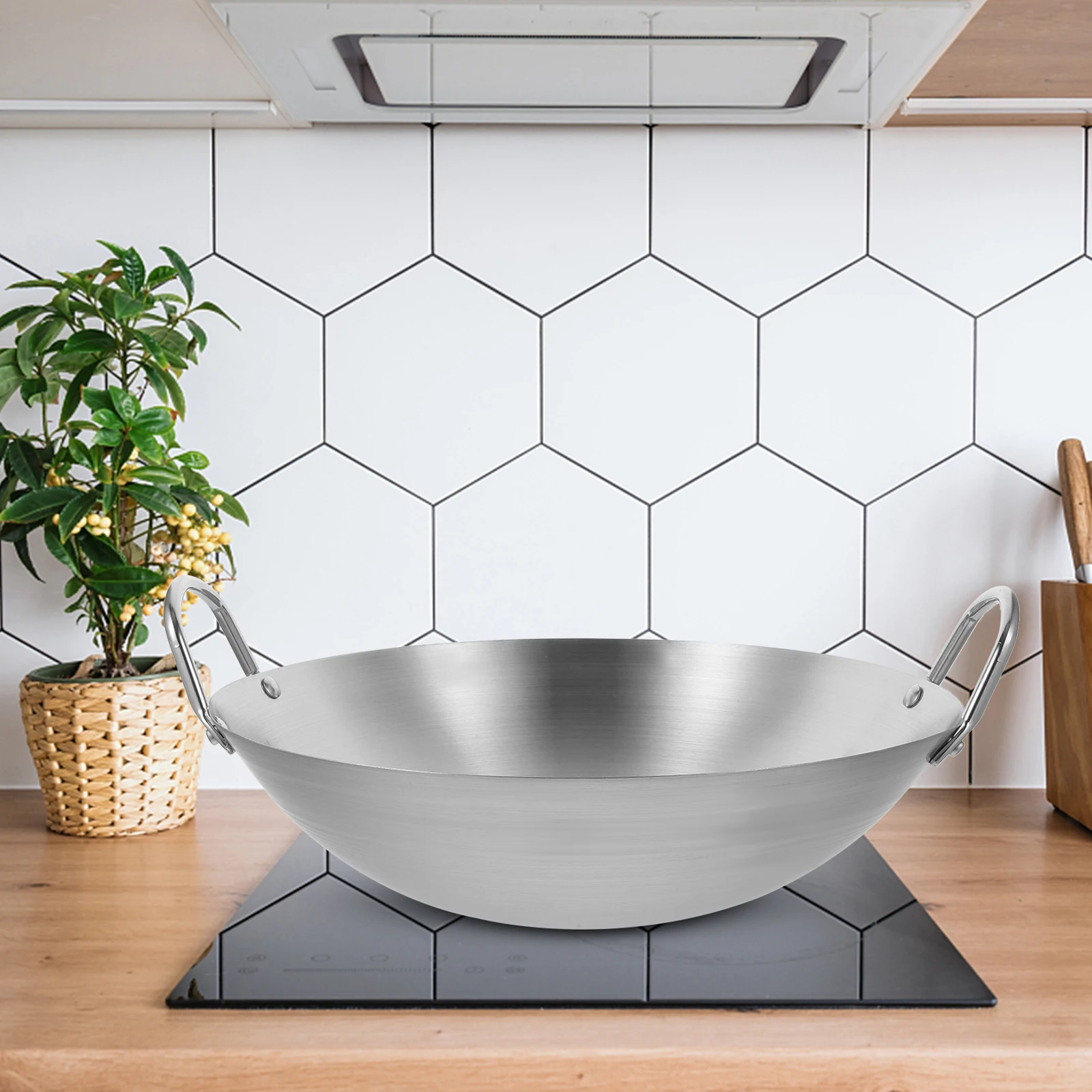 

Premium Thickened Stainless Steel Wok Pan Dual Handle Design for Gas Stove Electric Stove Wood Fire Grill Stir Fry and Steaming