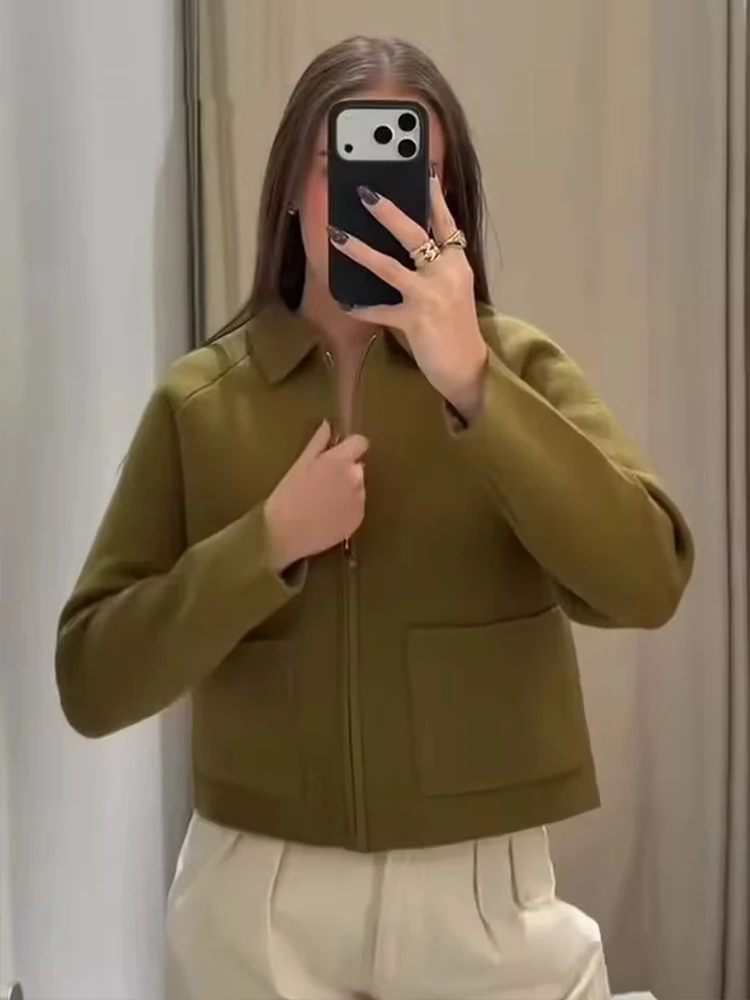 

2025 Women Fashion Knitted Cardigan Long Sleeve Pocket Lapel Short Sweater Cardigans Autumn Winter New Style Knitwear Coat