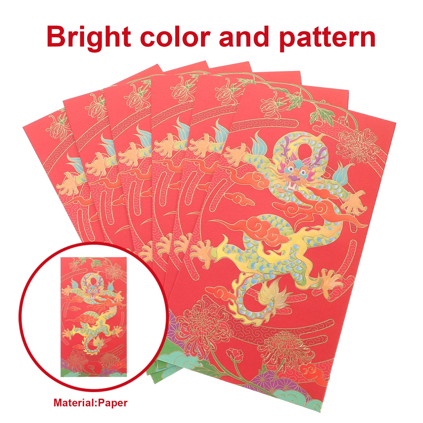 6Pcs Creative Red Envelopes Vintage Style Chinese Red Packets Cartoon Pattern Festive Lucky Money Bags for New Year Wedding