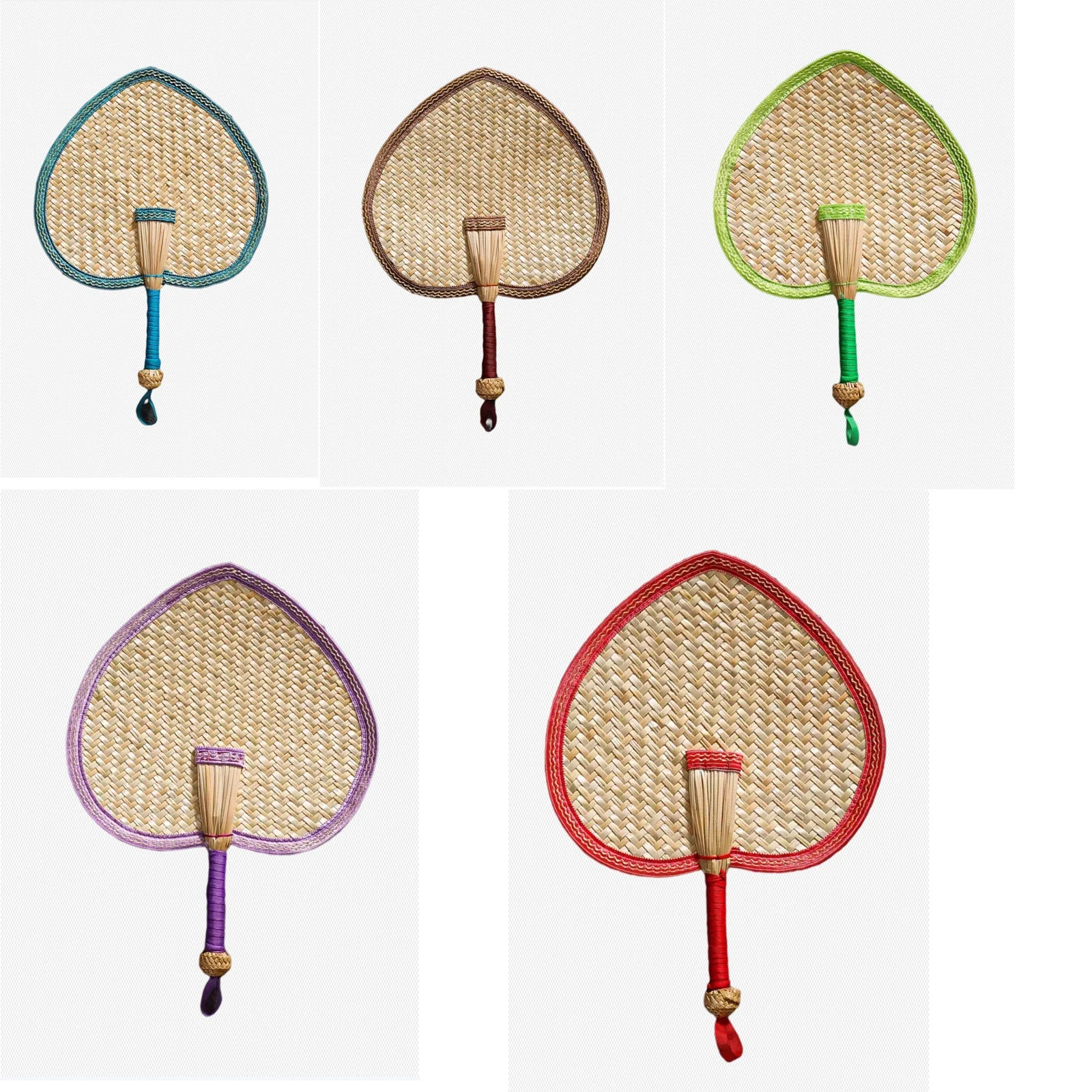 1pcs Handmade Peach-shaped Bamboo Weave Fan Summer Cooling Large Futon Fan Creative Colorful Hand-rocking Fan Sunflower Fan