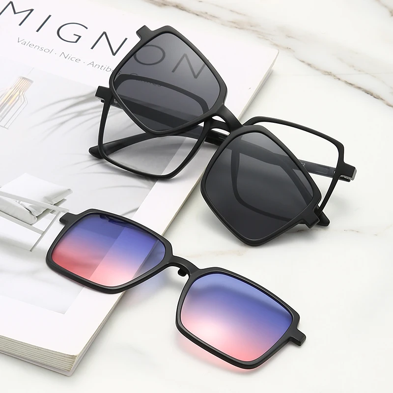 VCKA 6 In1Myopia Sunglasses Frames  Magnetic Clip Square Women Glasses Fashion Trend Polarized Customizable Eyewear -0.5 to -6.0