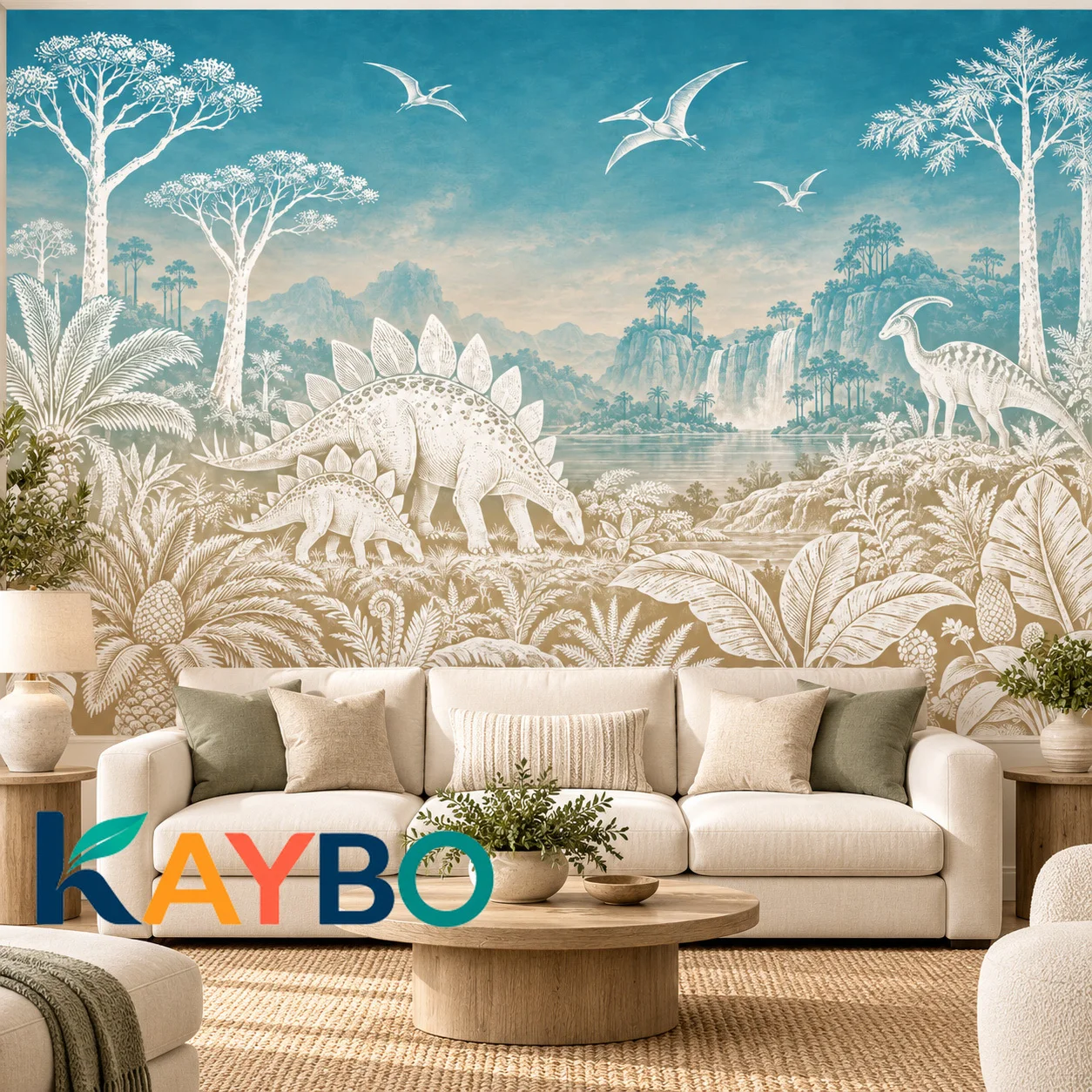 Dinosaur Wall Mural Kids Room Wallpaper Prehistoric Jungle Stegosaurus Decor Non Self Adhesive Nursery Bedroom Wall Art Kids Art
