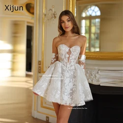 Xijun Elegant Ivory Short Evening Dresses Flowers Embroidery Mini Wedding Dresses Sweetheart Sleeveless Prom Gowns Customized
