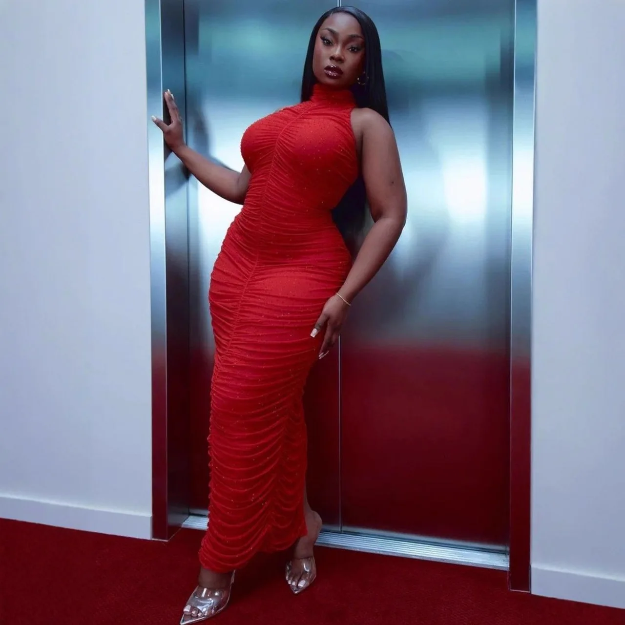 

Dashiki Africa Clothing Spring Summer 2026 African Sleeveless Red Polyester Party Evening Long Maxi Dresses Gowns Ankara Dresses