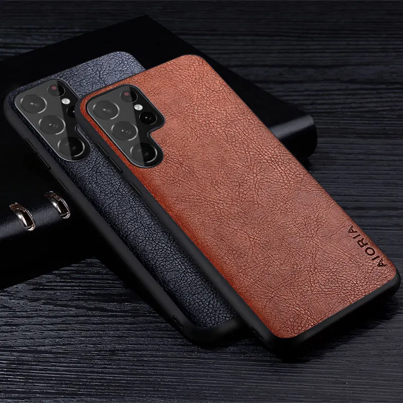 Case For Samsung Galaxy S23 Ultra Plus 5G Premium Business Style Retro Litchi Leather Back Cover for Samsung S22 Ultra Plus case