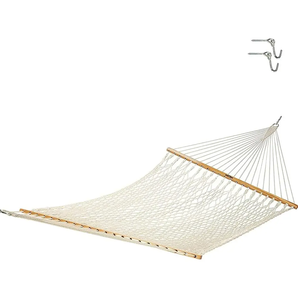 Deluxe Cotton Rope Hammock with Extension Chains & Tree Hooks, Handcrafted in USA, for 2, 450 lbs, 13 ft x 55 in.